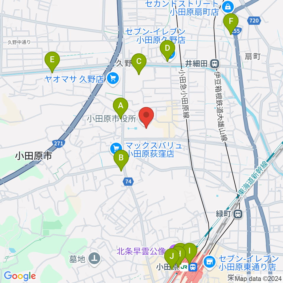 FMおだわら周辺のコンビニエンスストア一覧地図