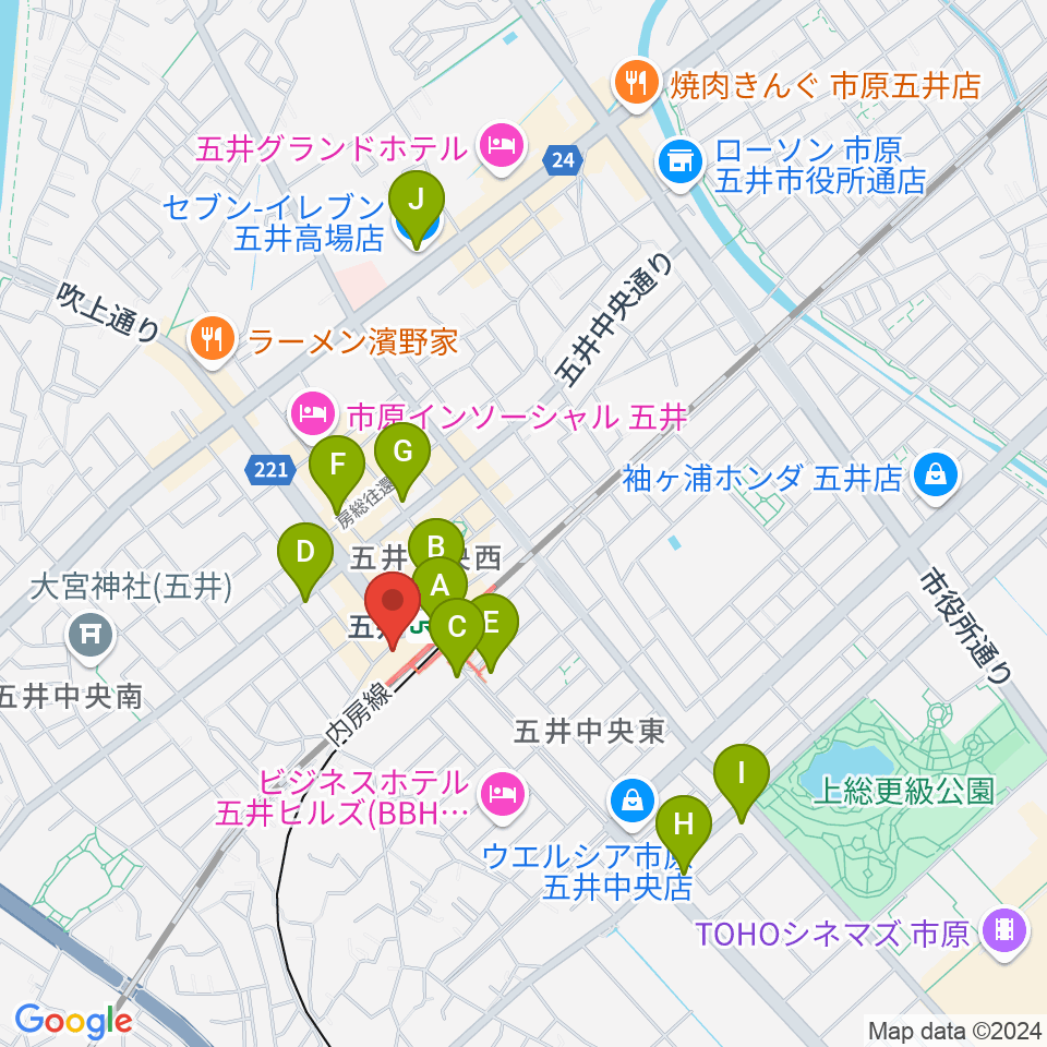 いちはらFM周辺のコンビニエンスストア一覧地図