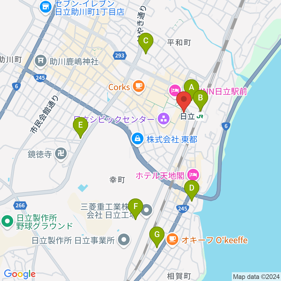 FMひたち周辺のコンビニエンスストア一覧地図