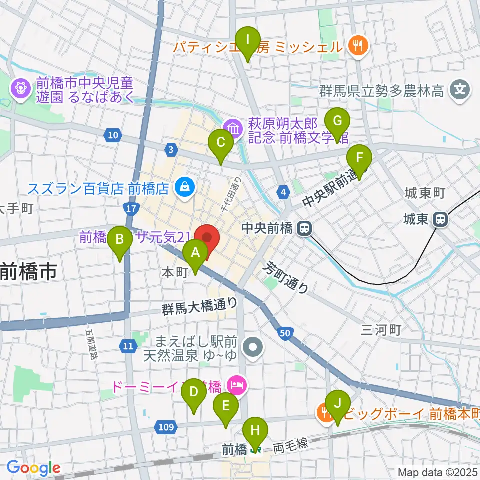 まえばしCITYエフエム周辺のコンビニエンスストア一覧地図