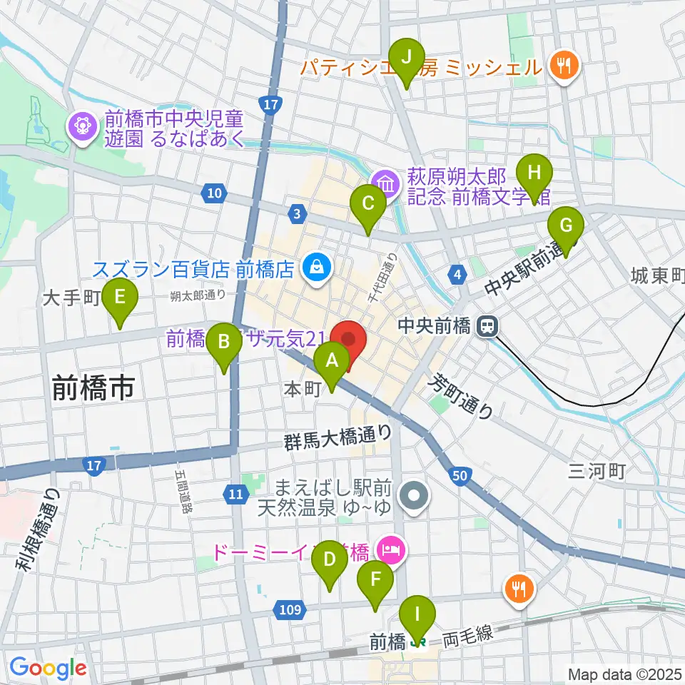 まえばしCITYエフエム周辺のコンビニエンスストア一覧地図