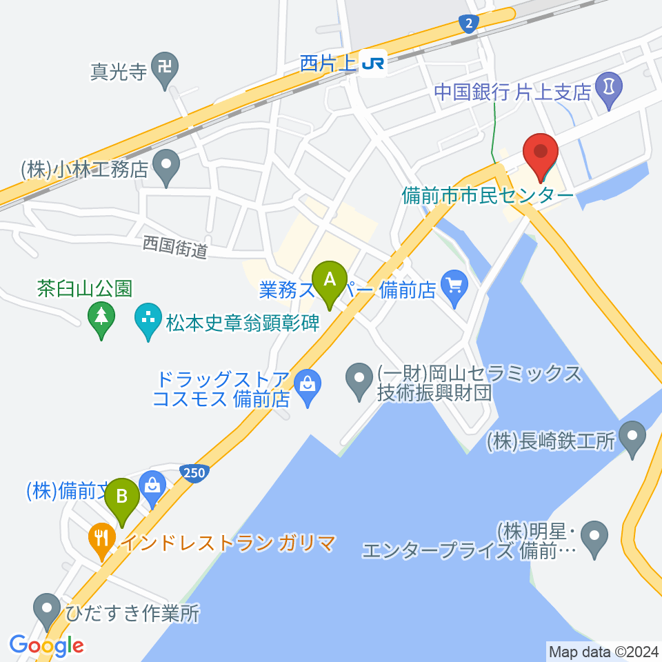 備前市市民センター周辺のコンビニエンスストア一覧地図