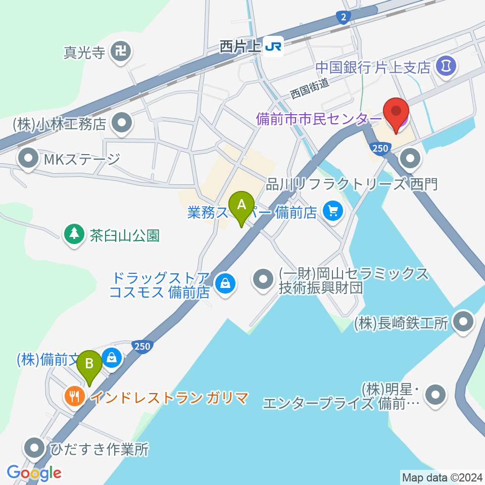 備前市市民センター周辺のコンビニエンスストア一覧地図