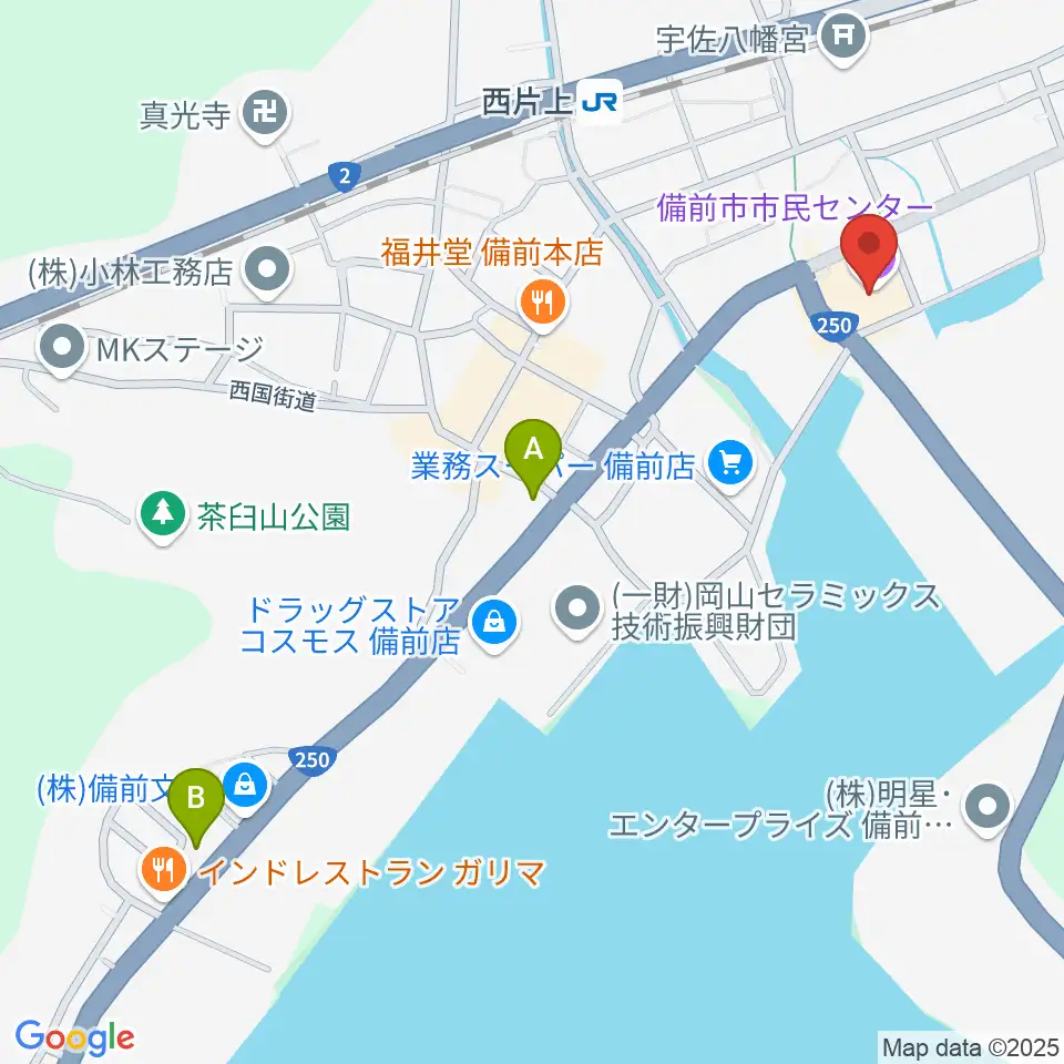 備前市市民センター周辺のコンビニエンスストア一覧地図
