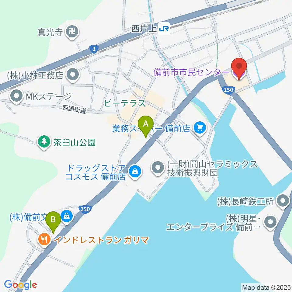 備前市市民センター周辺のコンビニエンスストア一覧地図
