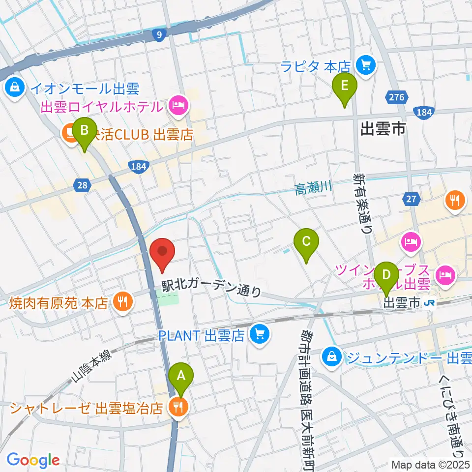 出雲市民会館周辺のコンビニエンスストア一覧地図
