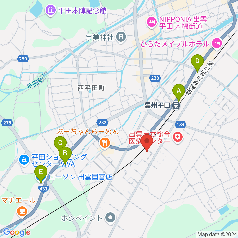 平田文化館周辺のコンビニエンスストア一覧地図