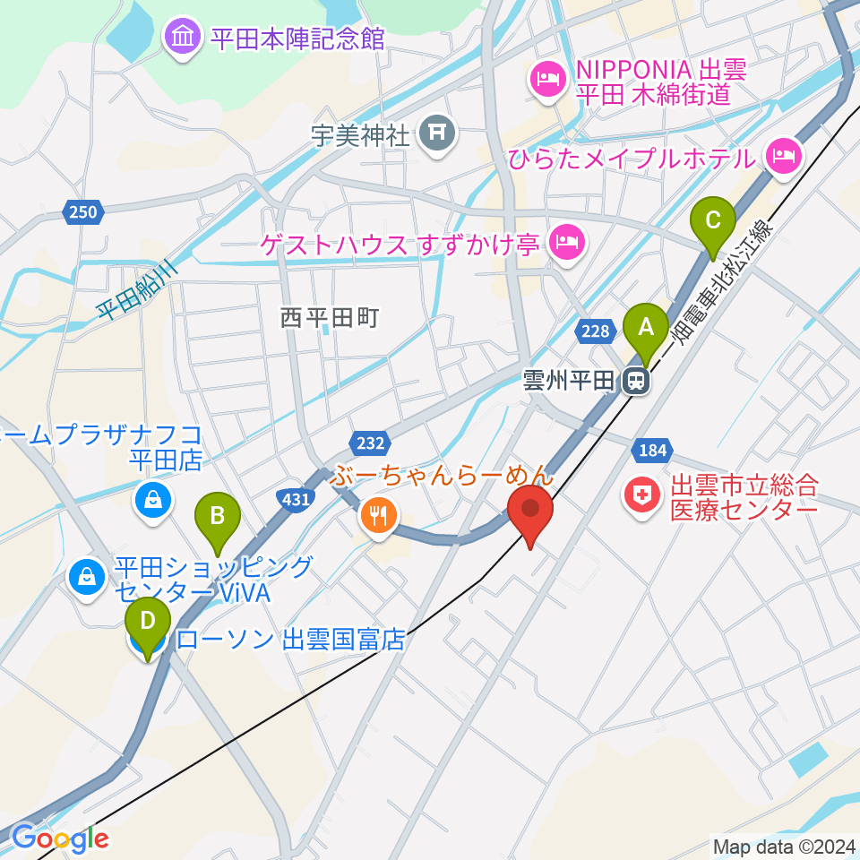 平田文化館周辺のコンビニエンスストア一覧地図