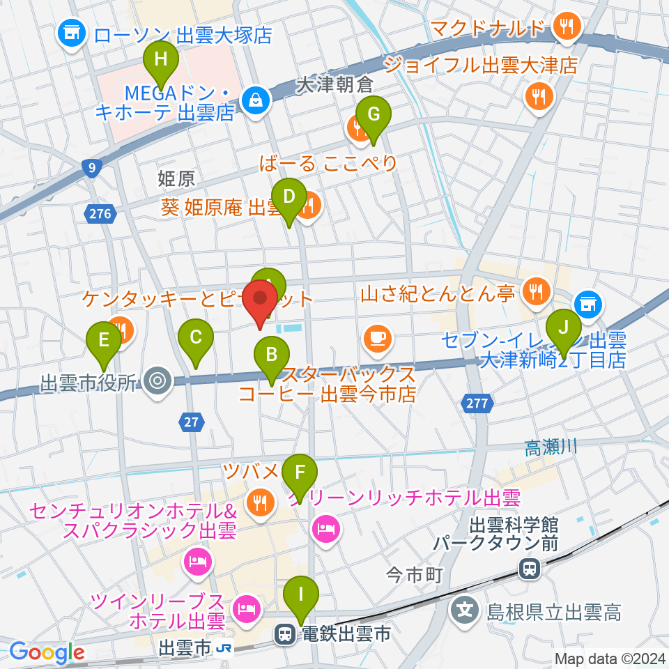 出雲芸術アカデミー音楽院周辺のコンビニエンスストア一覧地図