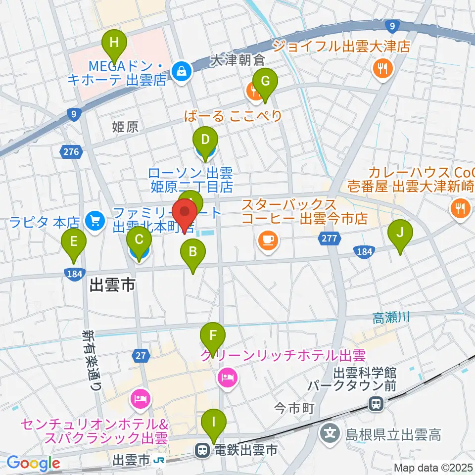 出雲芸術アカデミー音楽院周辺のコンビニエンスストア一覧地図