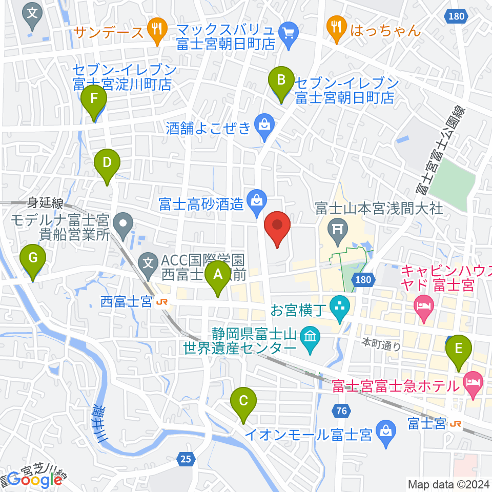 富士宮市民文化会館周辺のコンビニエンスストア一覧地図