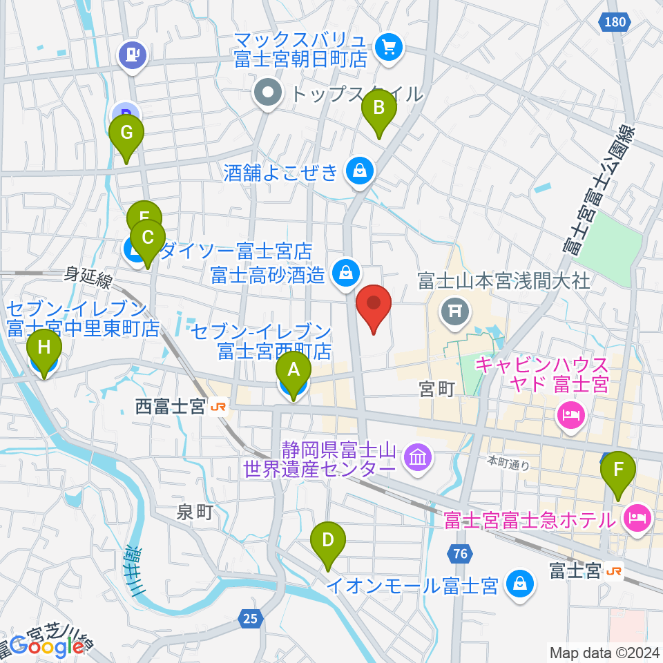 富士宮市民文化会館周辺のコンビニエンスストア一覧地図