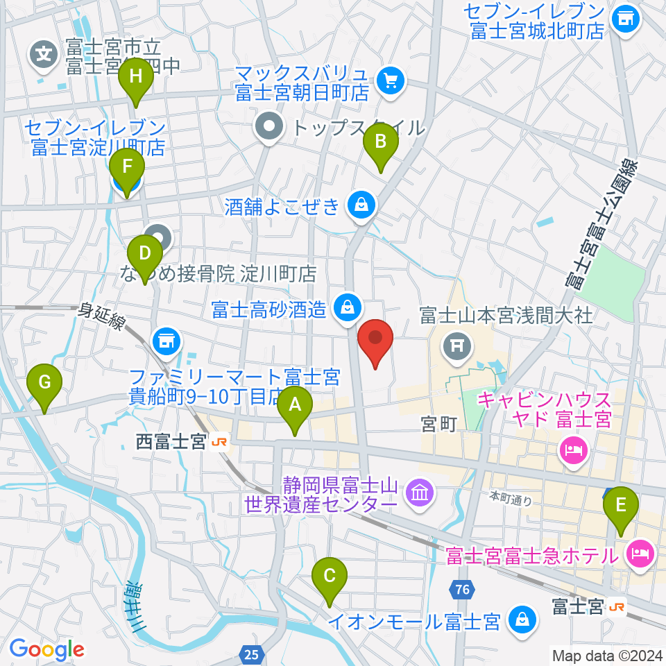 富士宮市民文化会館周辺のコンビニエンスストア一覧地図