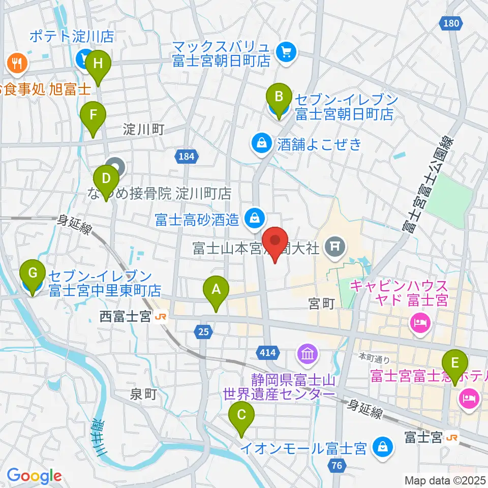 富士宮市民文化会館周辺のコンビニエンスストア一覧地図