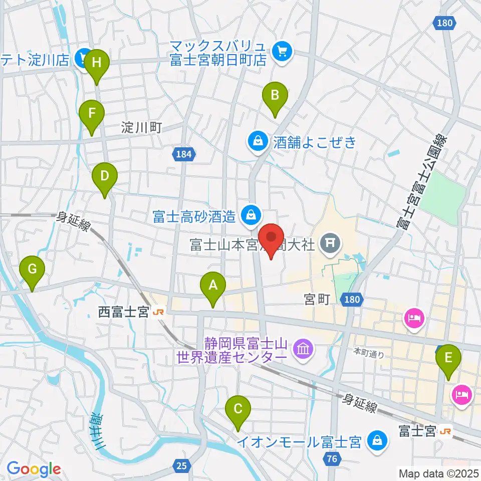 富士宮市民文化会館周辺のコンビニエンスストア一覧地図