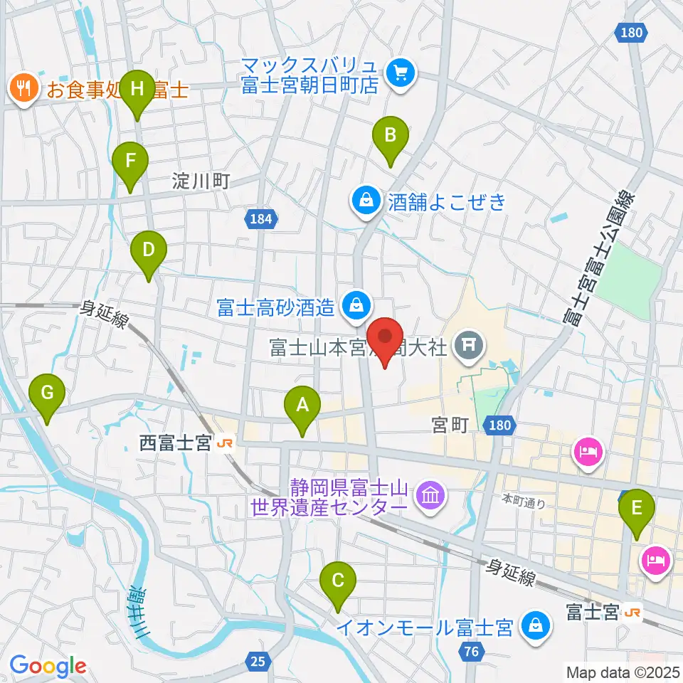 富士宮市民文化会館周辺のコンビニエンスストア一覧地図