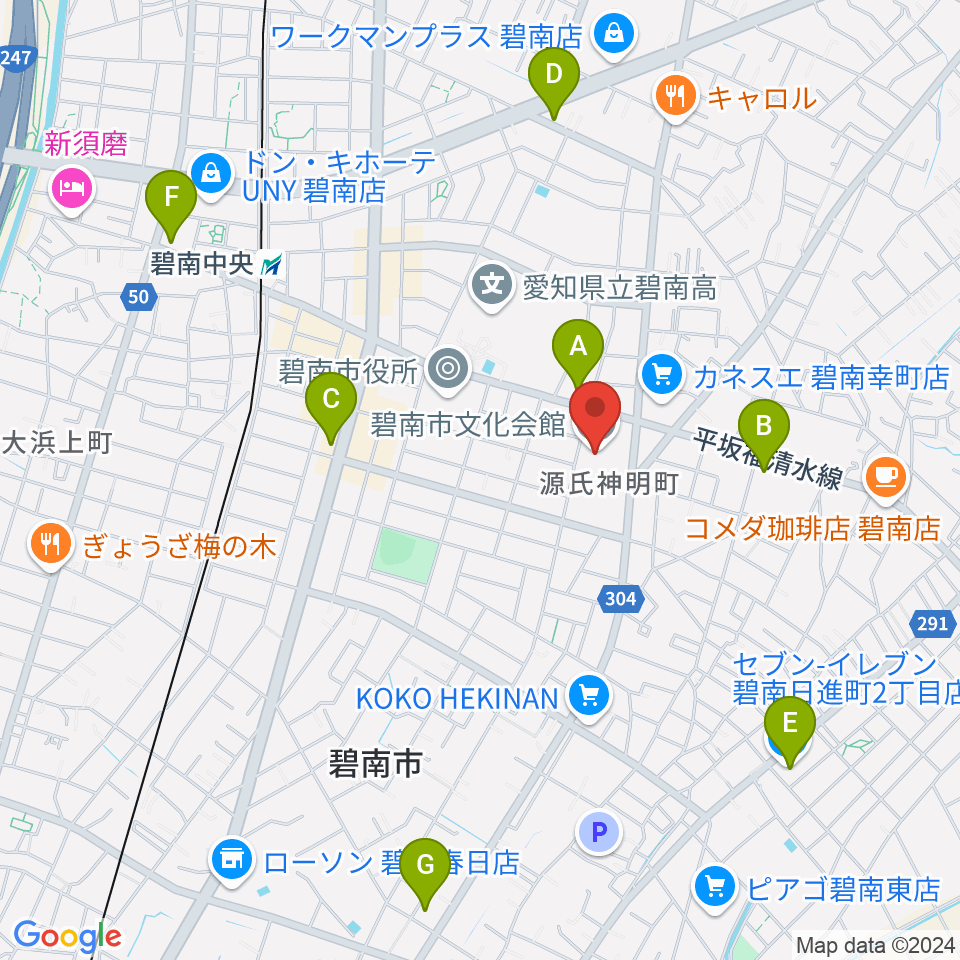 碧南市文化会館周辺のコンビニエンスストア一覧地図