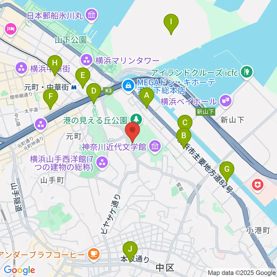 横浜市イギリス館周辺のコンビニエンスストア一覧地図