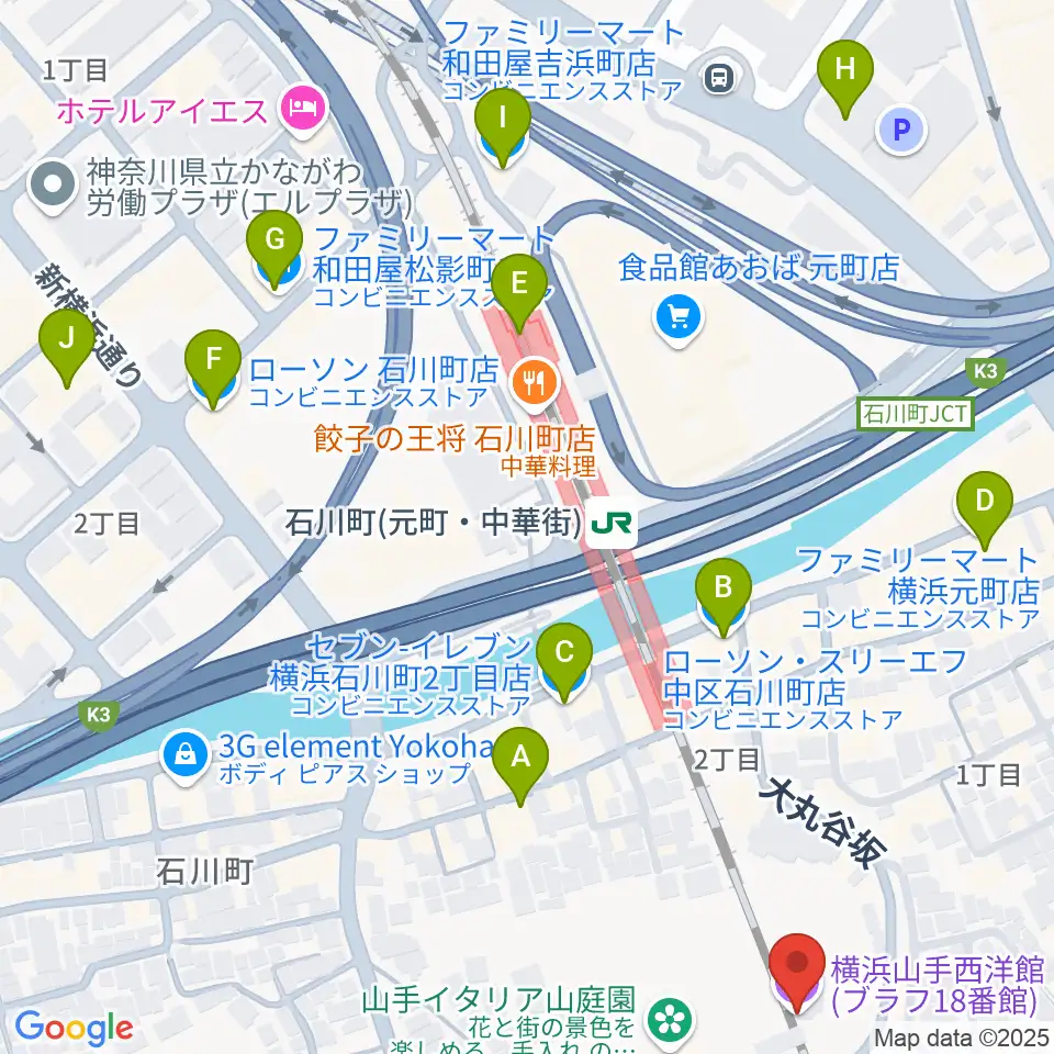 ブラフ18番館周辺のコンビニエンスストア一覧地図