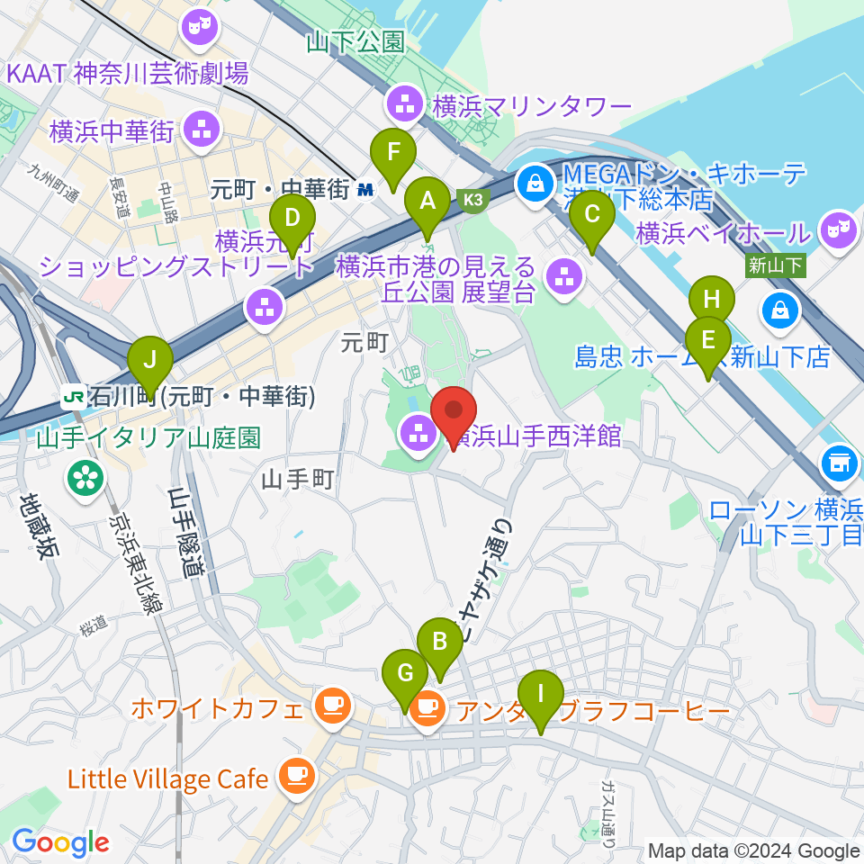 山手234番館周辺のコンビニエンスストア一覧地図