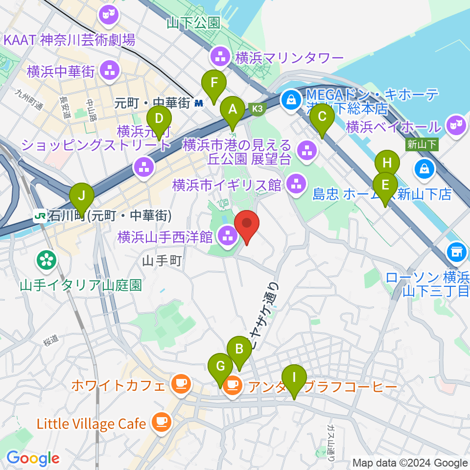 山手234番館周辺のコンビニエンスストア一覧地図