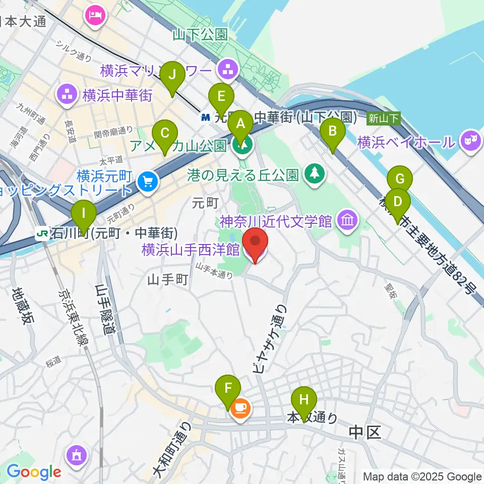 山手234番館周辺のコンビニエンスストア一覧地図