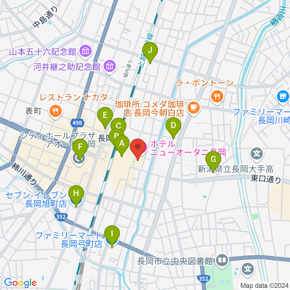 ホテルニューオータニ長岡NCホール周辺のコンビニエンスストア一覧地図