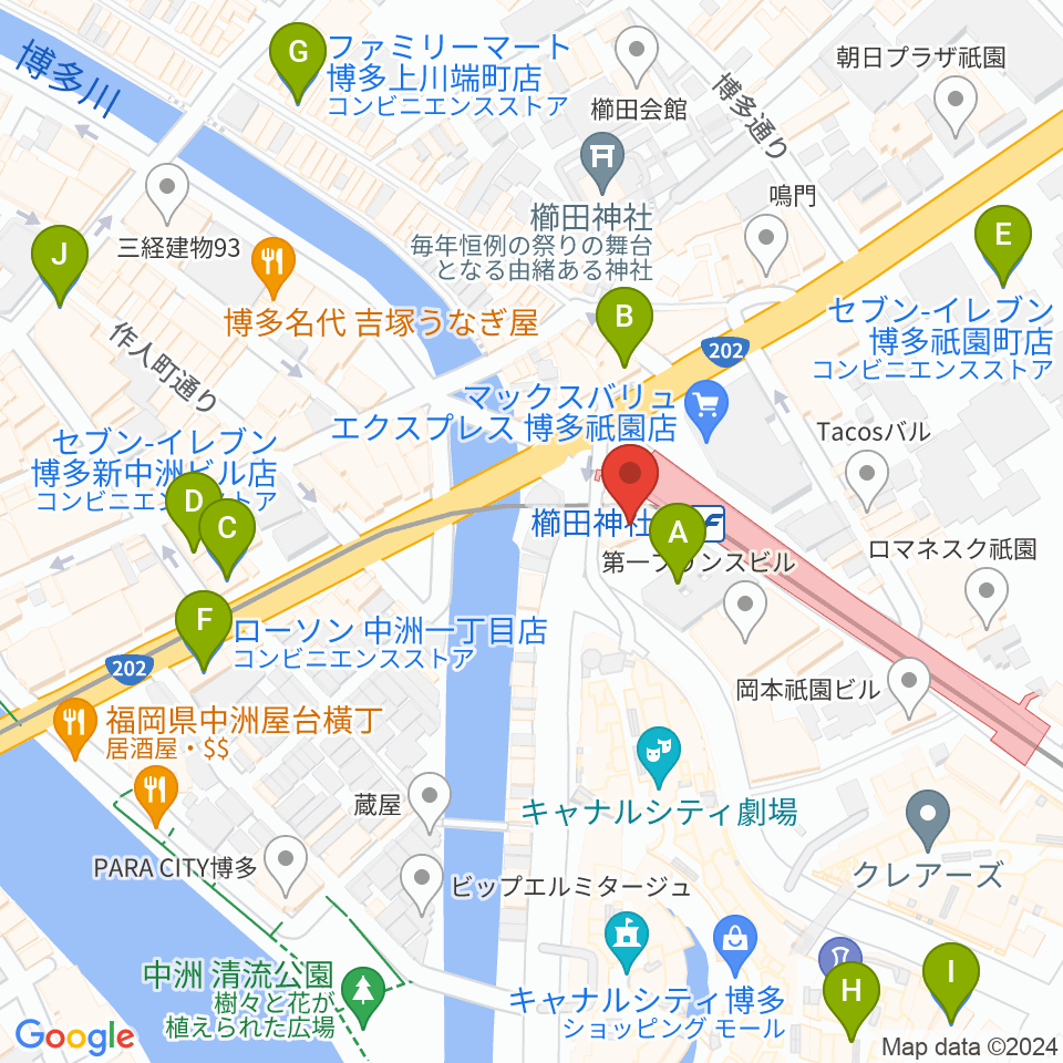 ぽんプラザホール周辺のコンビニエンスストア一覧地図