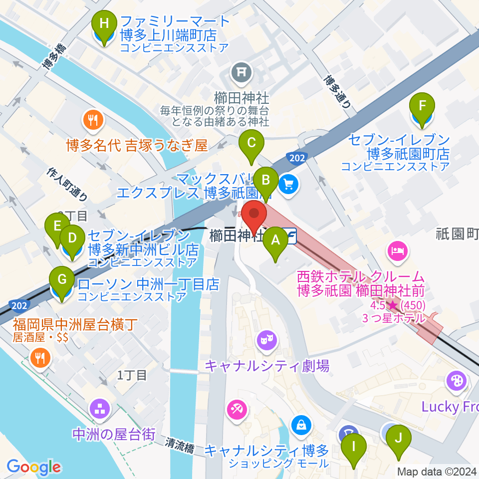 ぽんプラザホール周辺のコンビニエンスストア一覧地図