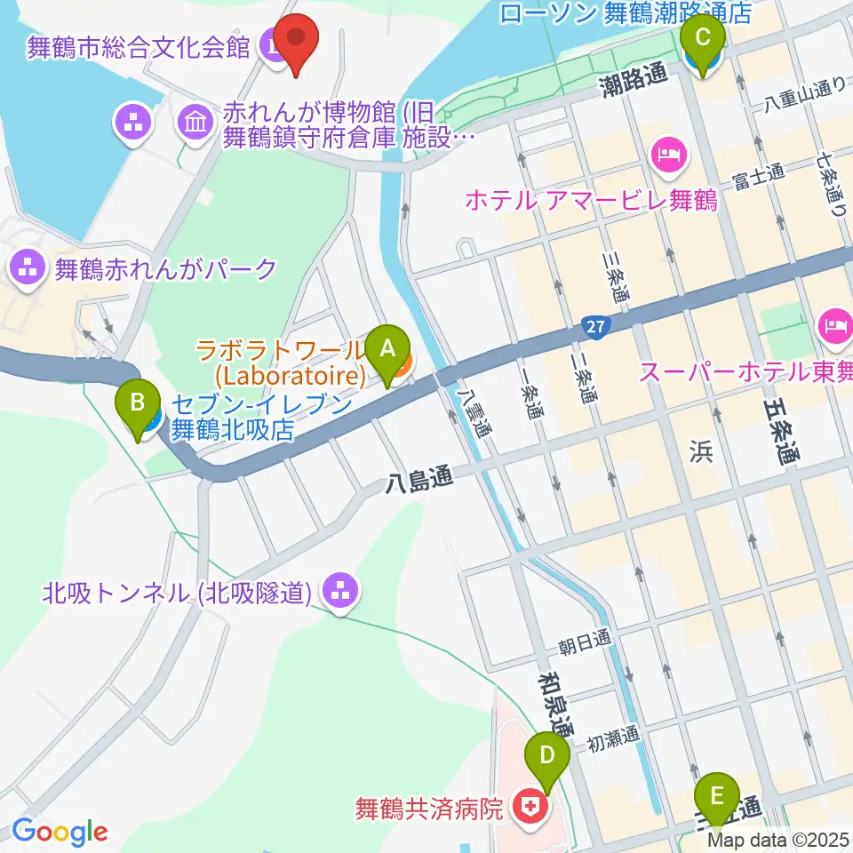 舞鶴市総合文化会館周辺のコンビニエンスストア一覧地図