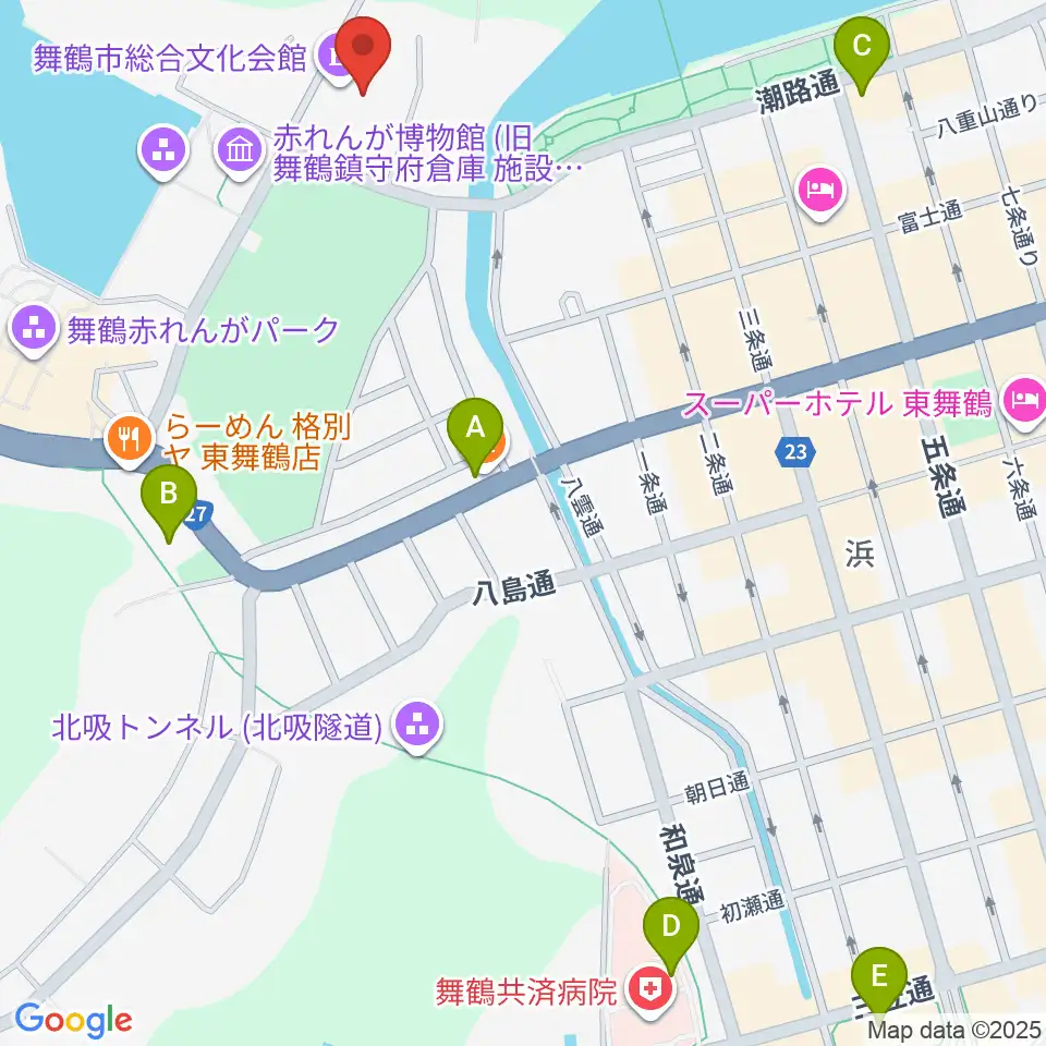 舞鶴市総合文化会館周辺のコンビニエンスストア一覧地図