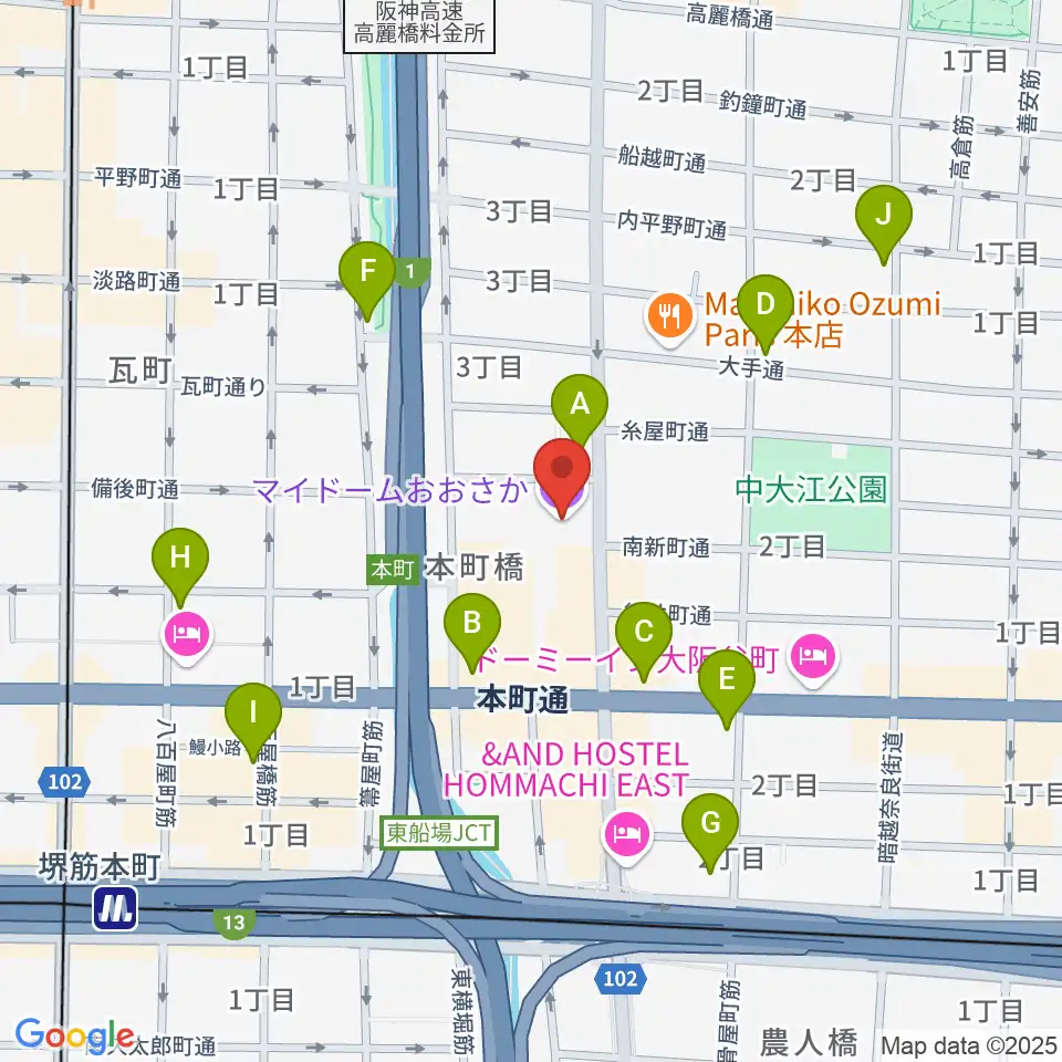 マイドームおおさか周辺のコンビニエンスストア一覧地図