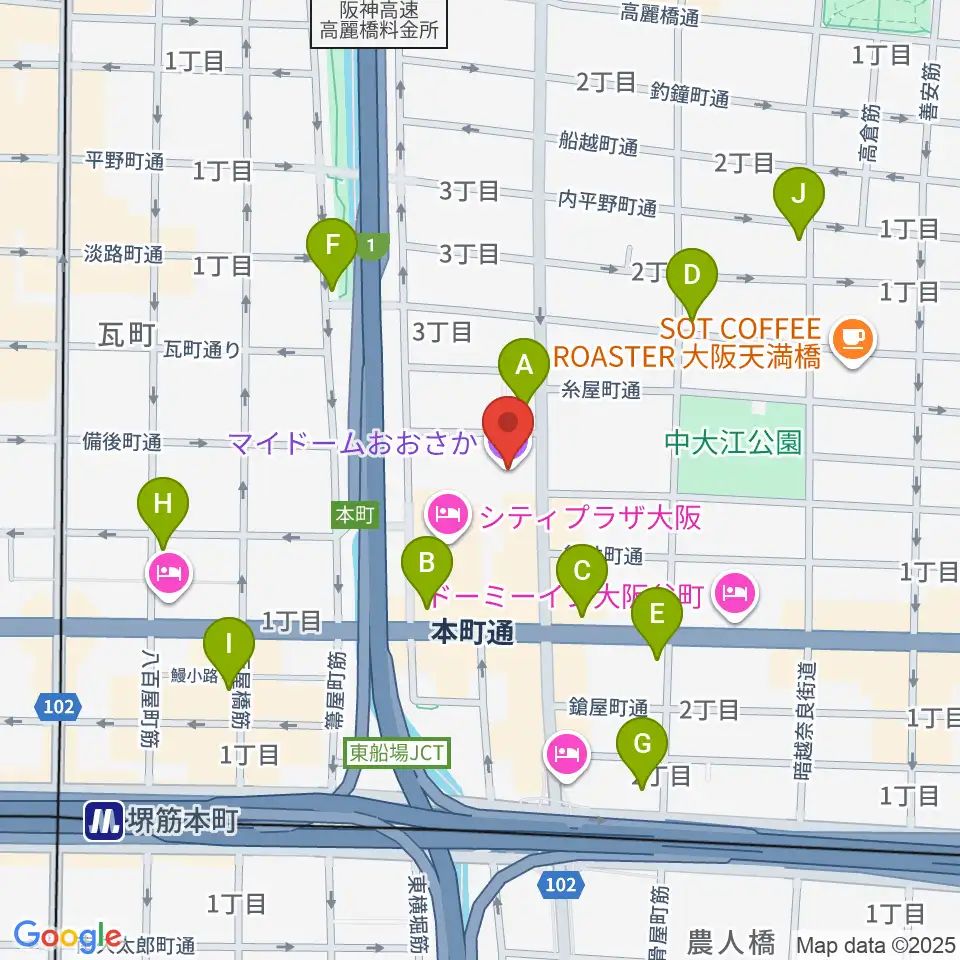 マイドームおおさか周辺のコンビニエンスストア一覧地図