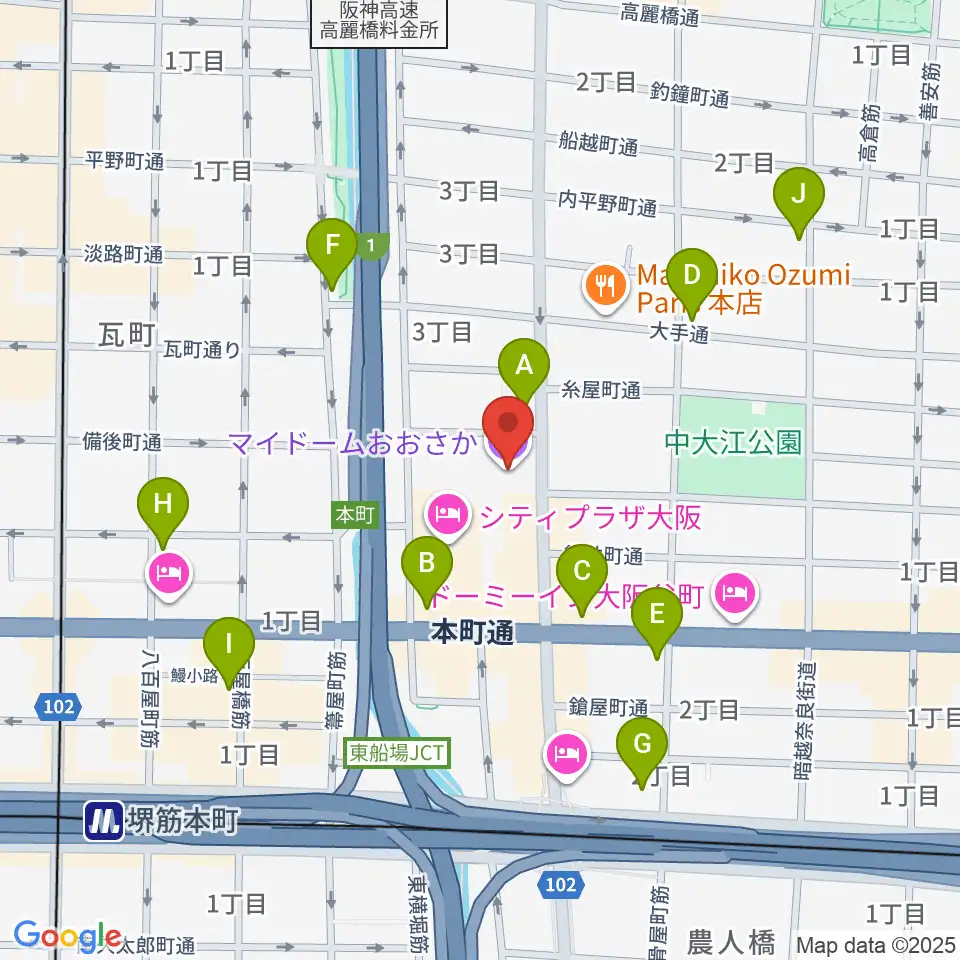 マイドームおおさか周辺のコンビニエンスストア一覧地図