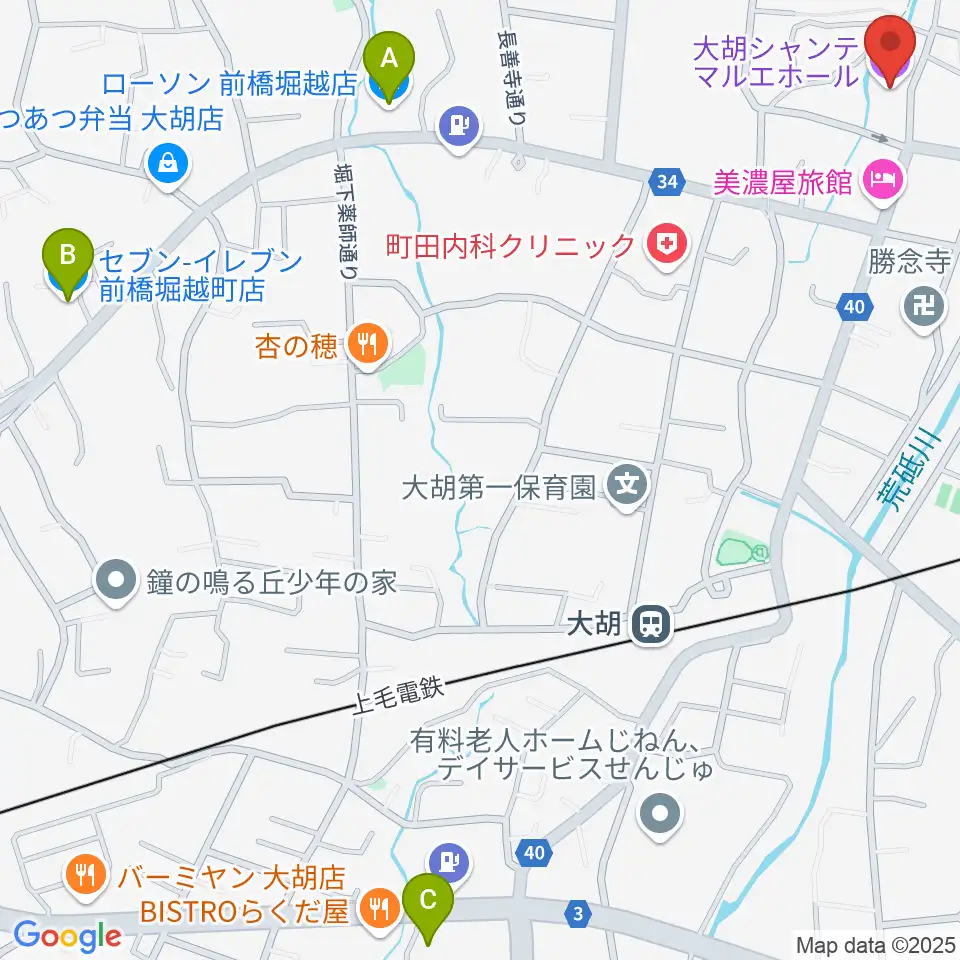 大胡シャンテ マルエホール周辺のコンビニエンスストア一覧地図