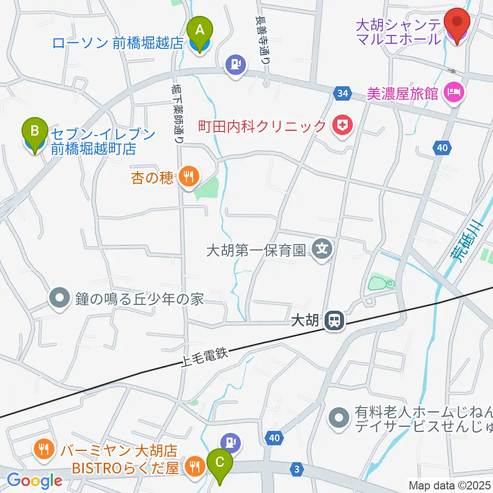 大胡シャンテ マルエホール周辺のコンビニエンスストア一覧地図