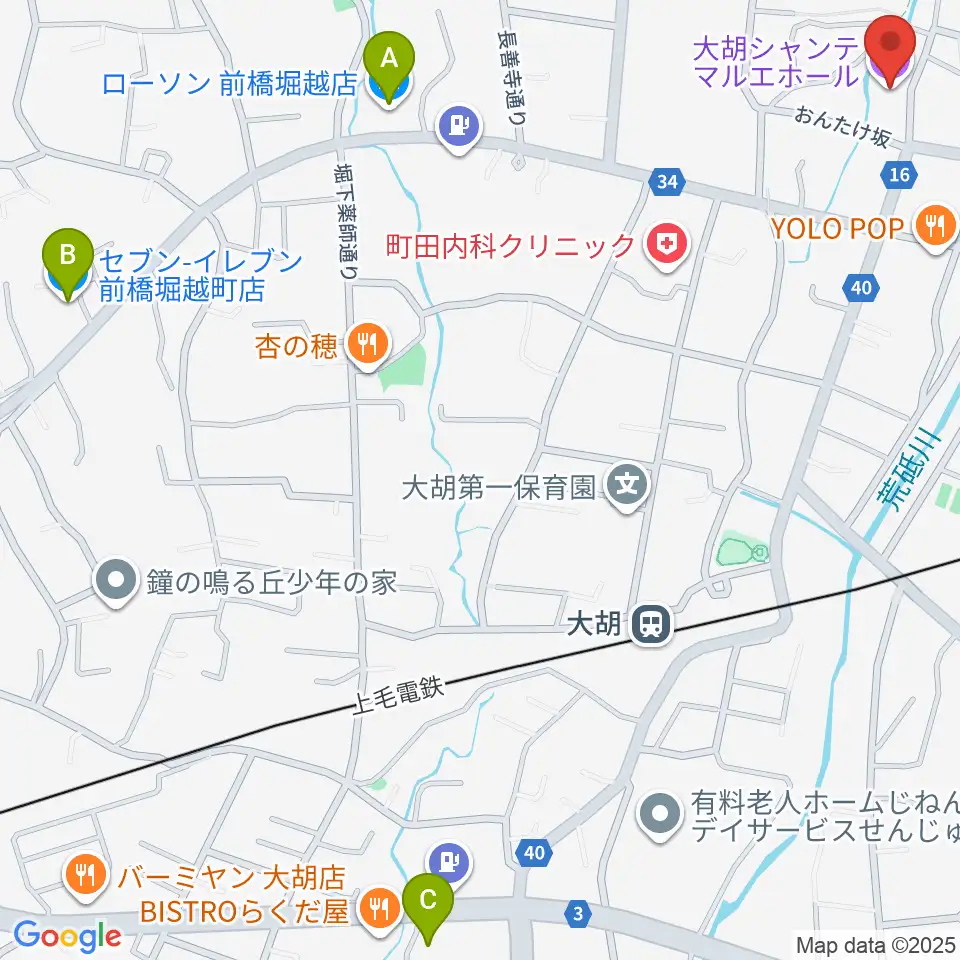 大胡シャンテ マルエホール周辺のコンビニエンスストア一覧地図