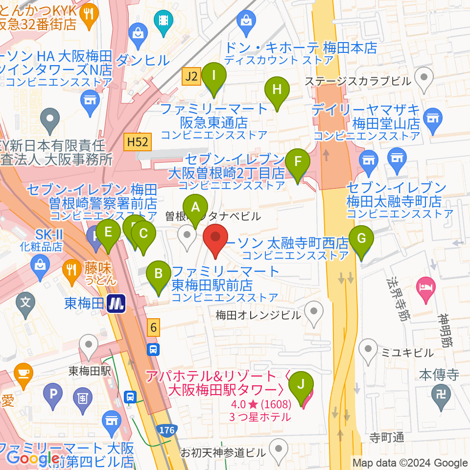 梅田アムホール周辺のコンビニエンスストア一覧地図