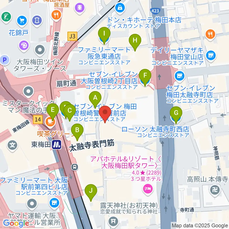 梅田アムホール周辺のコンビニエンスストア一覧地図