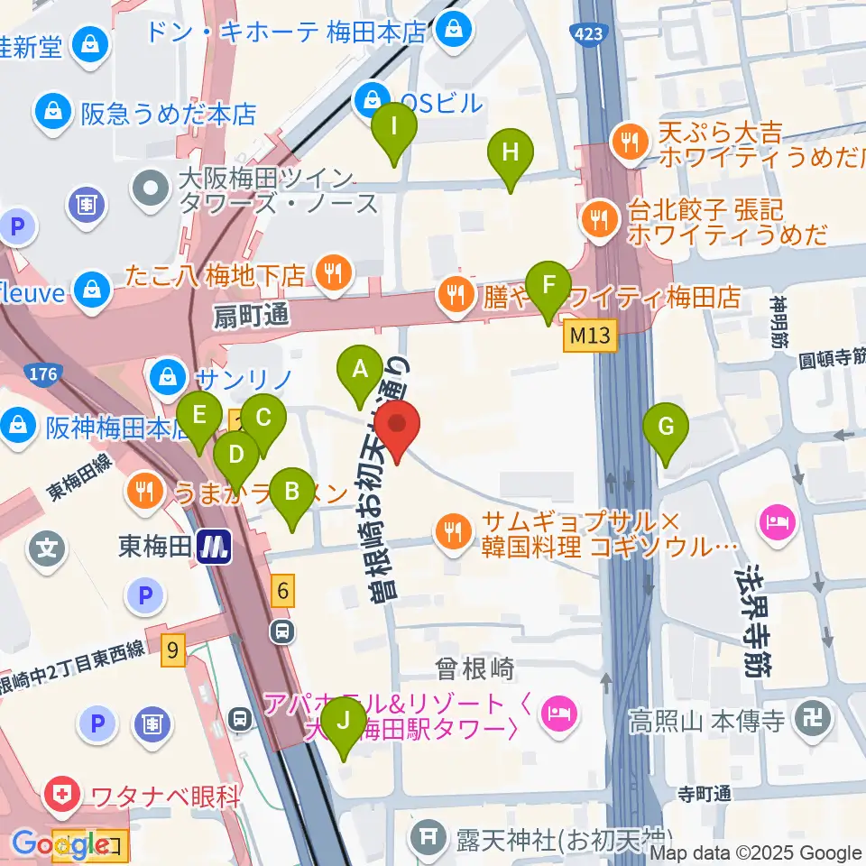 梅田アムホール周辺のコンビニエンスストア一覧地図