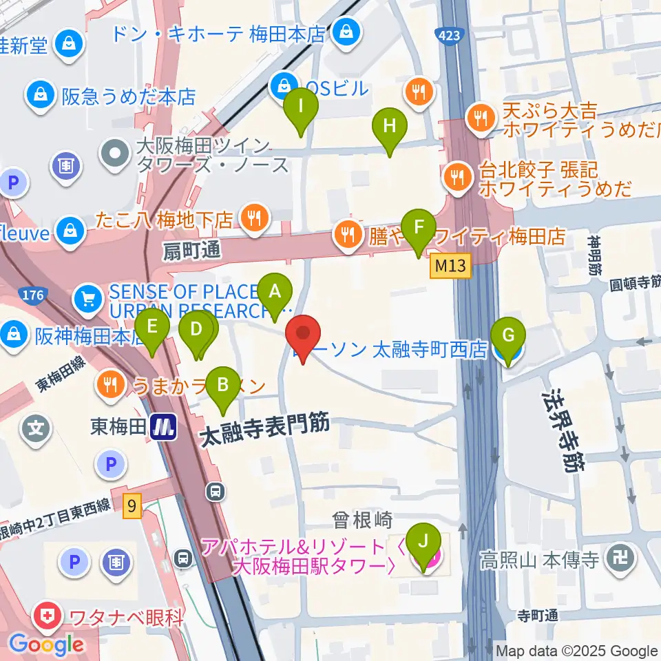 梅田アムホール周辺のコンビニエンスストア一覧地図