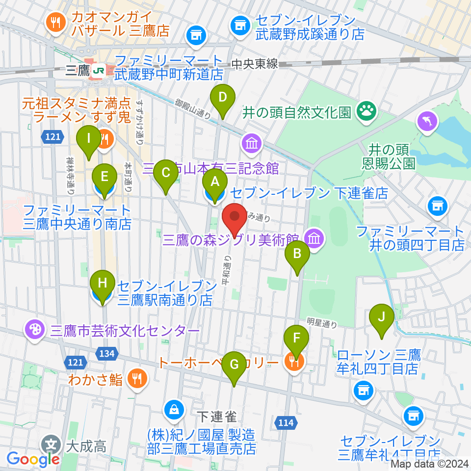 みたか井心亭周辺のコンビニエンスストア一覧地図