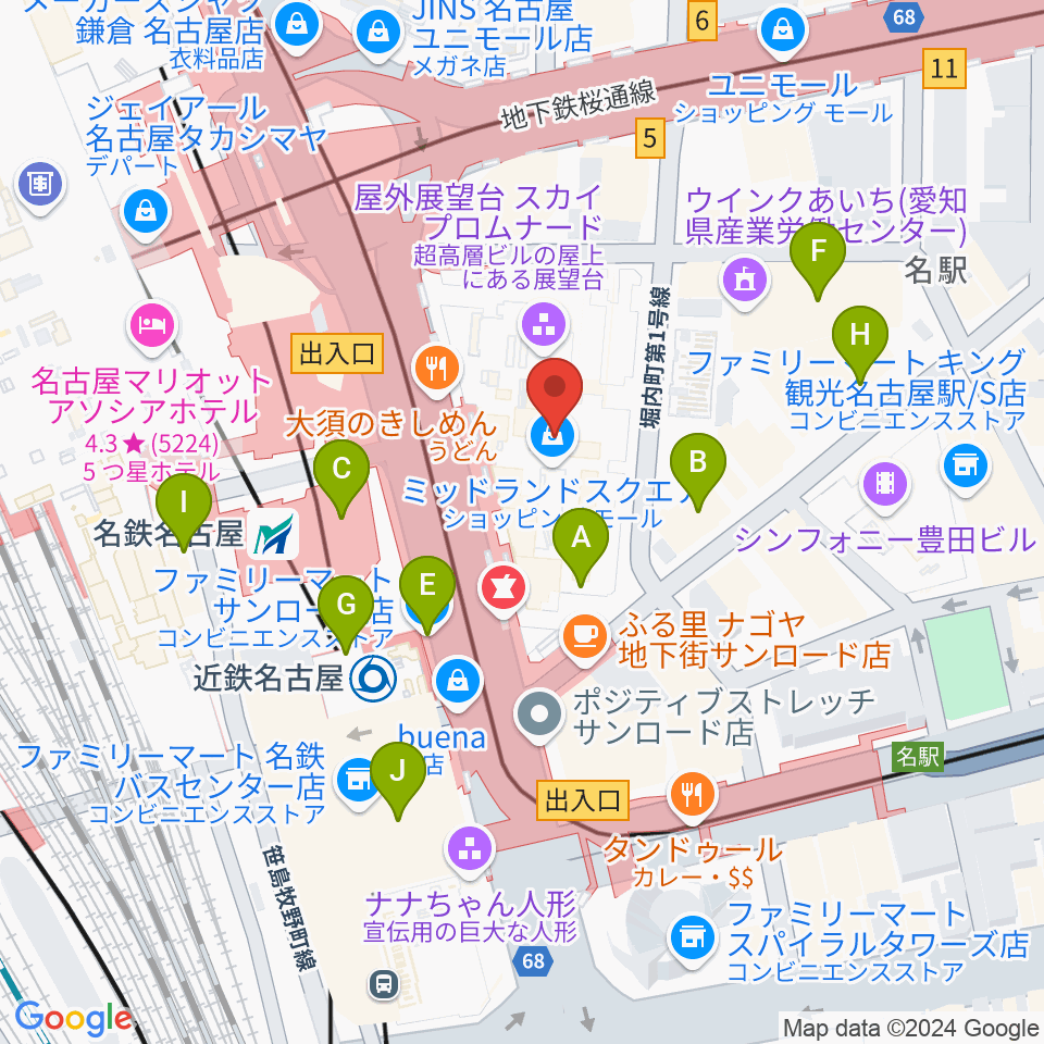 ミッドランドホール周辺のコンビニエンスストア一覧地図