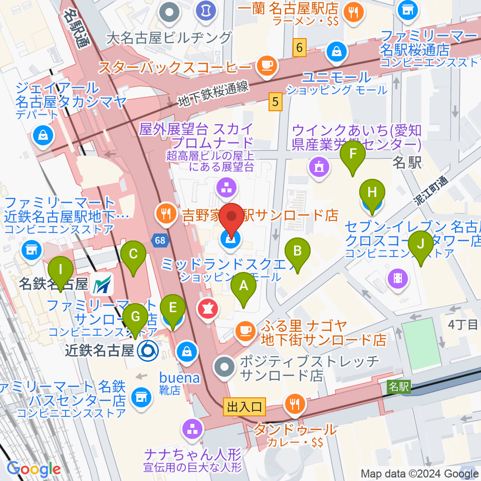 ミッドランドホール周辺のコンビニエンスストア一覧地図