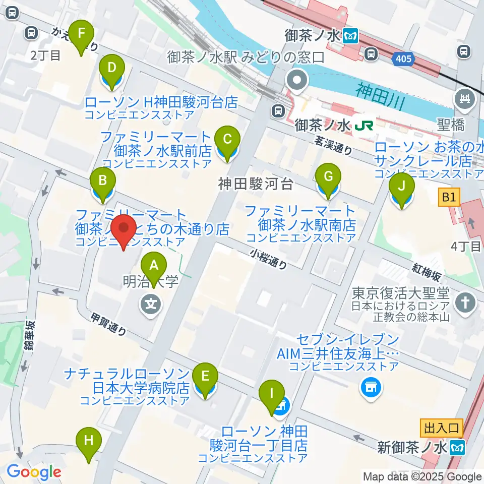 明治大学アカデミーホール周辺のコンビニエンスストア一覧地図