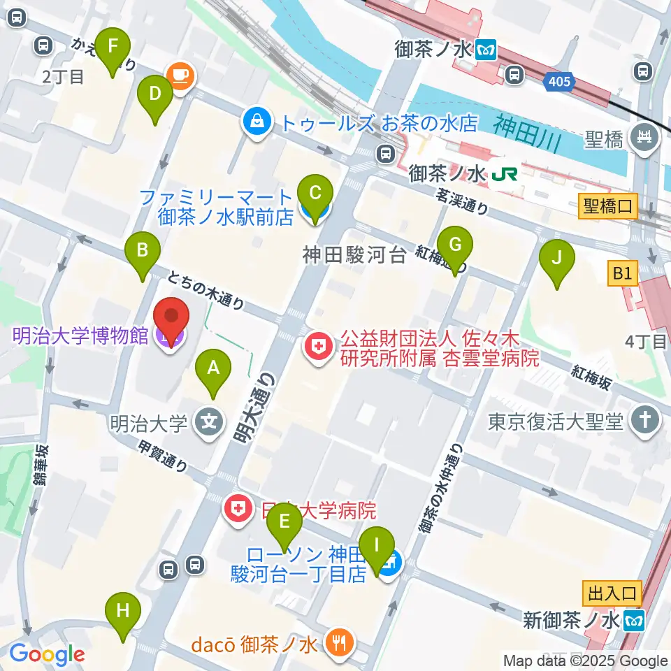 明治大学アカデミーホール周辺のコンビニエンスストア一覧地図