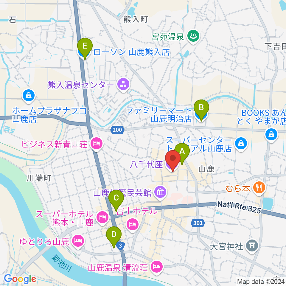 八千代座周辺のコンビニエンスストア一覧地図