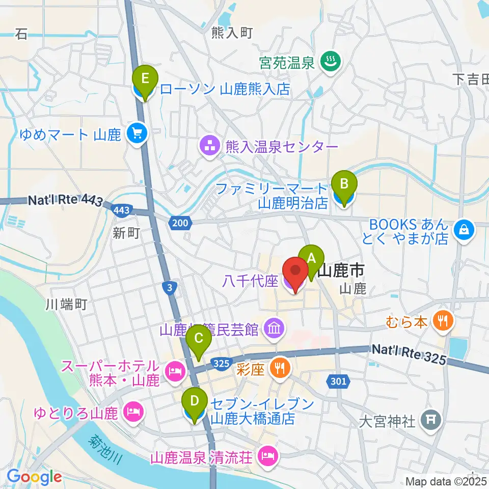 八千代座周辺のコンビニエンスストア一覧地図