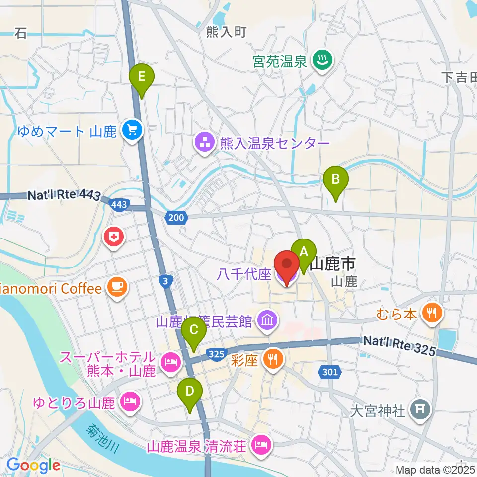 八千代座周辺のコンビニエンスストア一覧地図