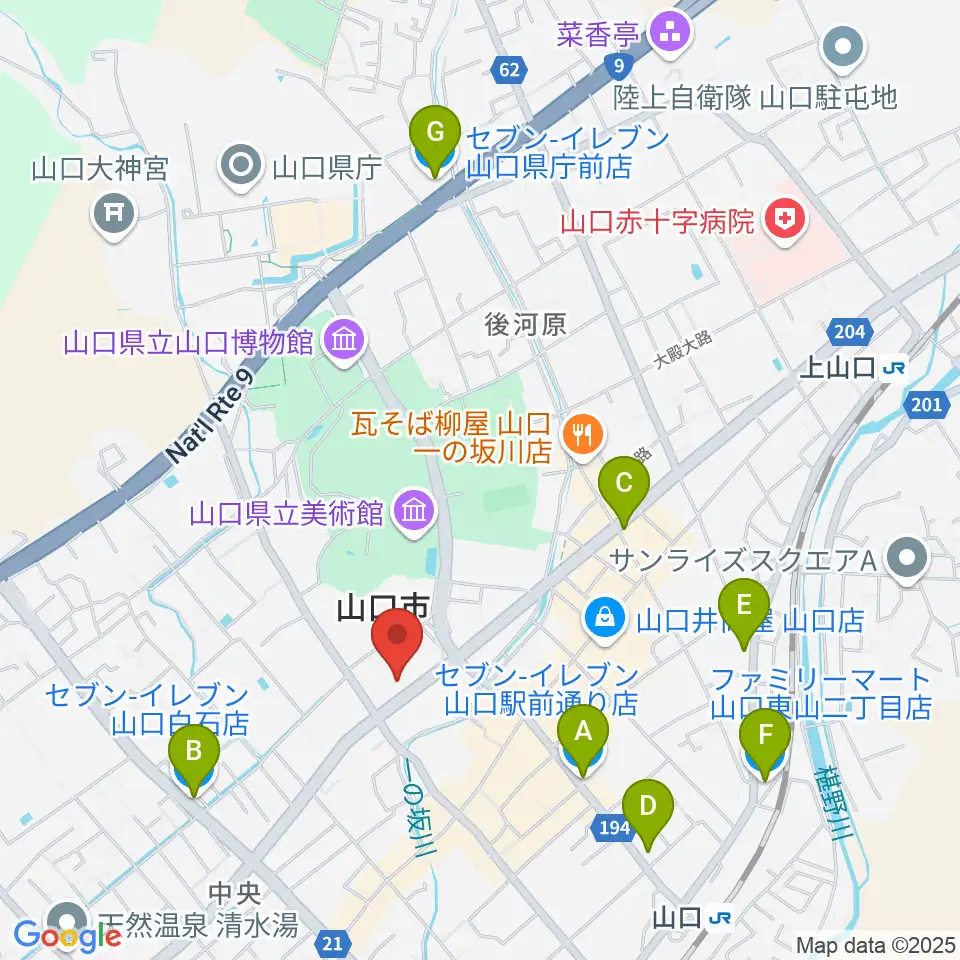 山口市民会館周辺のコンビニエンスストア一覧地図